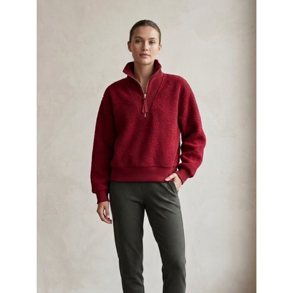 Varley Red Dahlia Jaylin High Pile Fleece Half-Zip Pullover Size Medium